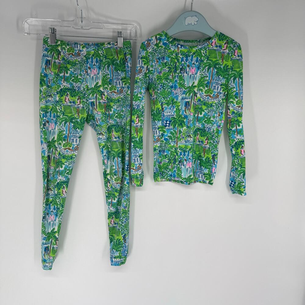 Lilly Pulitzer Sammy Pajama Set Girls' Sz S Sprout Green Lilly On Holiday Lounge